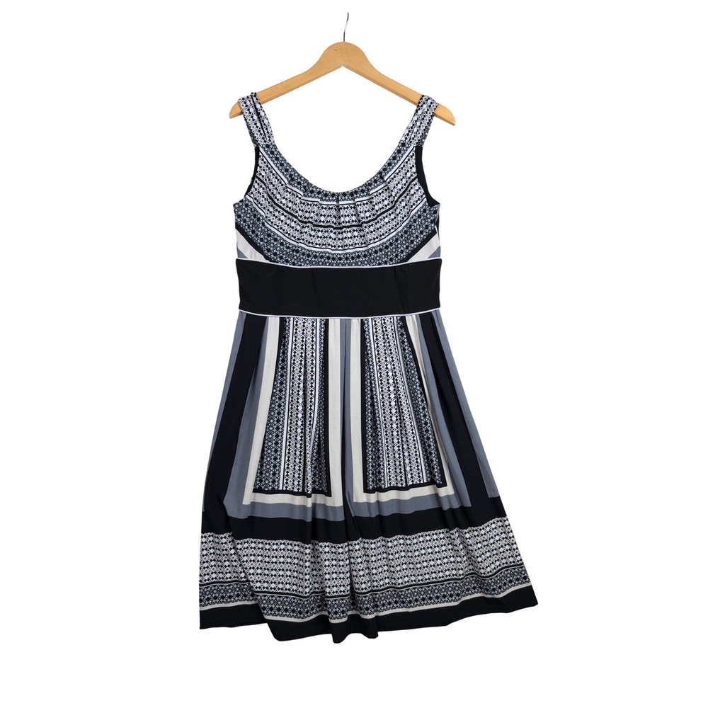 R&M Richards Geometric Print Sleeveless Midi Dress size 12 Black/White